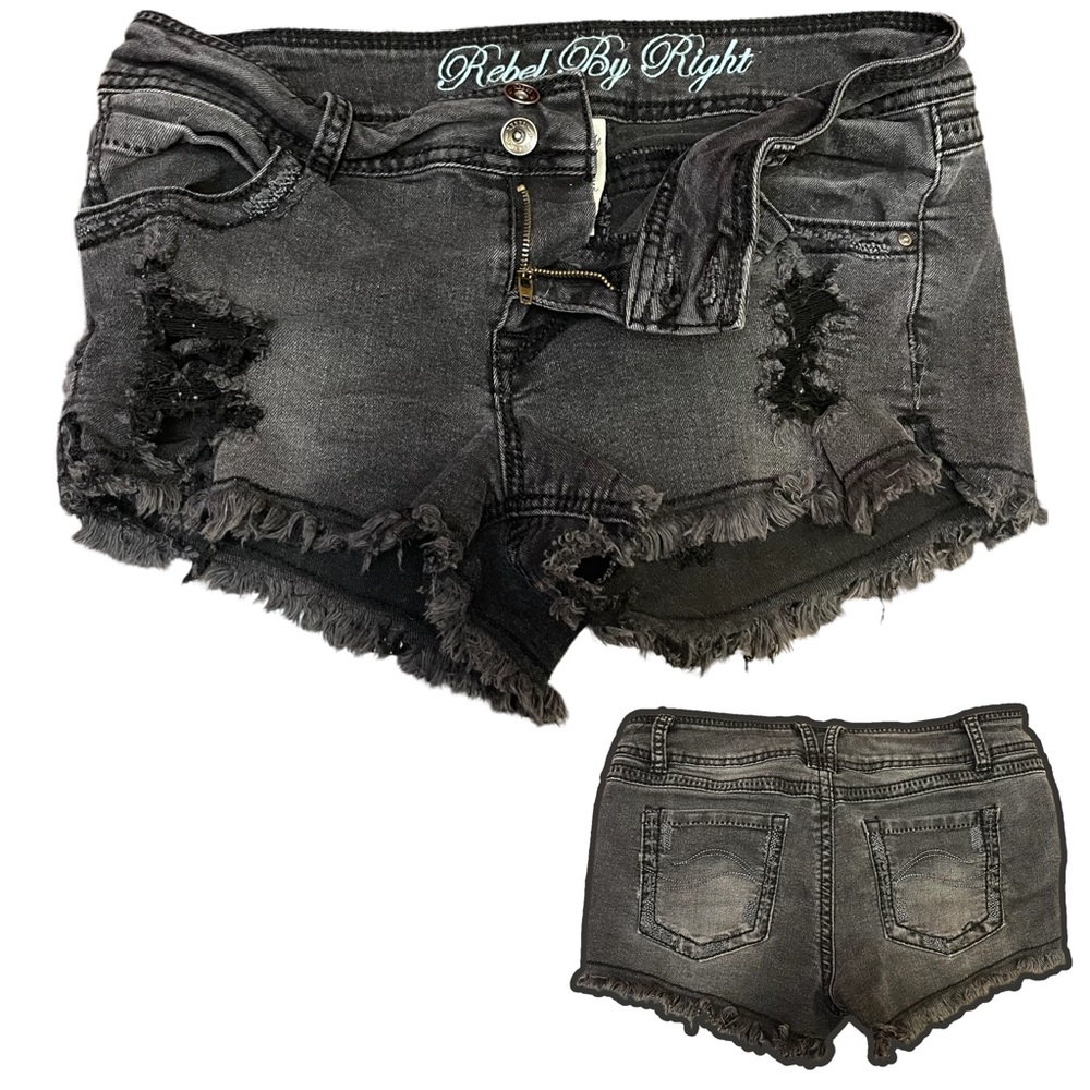 Black Ripped Jean Shorts COMFY Faded Grey Distressed Frayed Holey Shorts Rebel